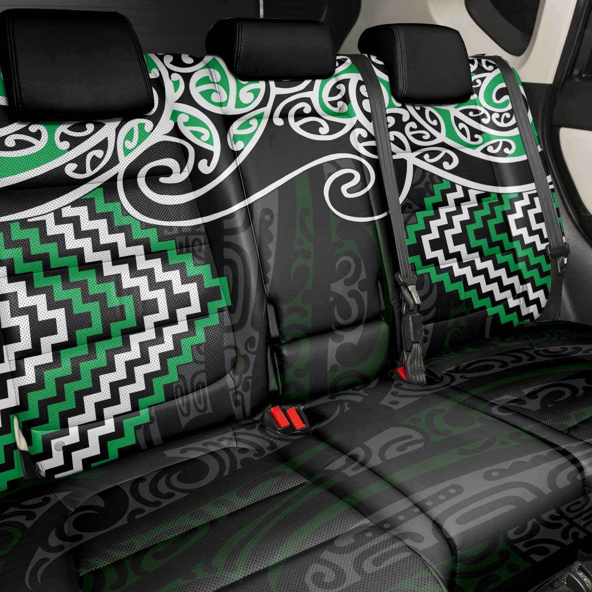 Green Aotearoa Tukutuku Manawa Tapu Back Car Seat Cover Ta Moko Toi Maori