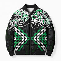 Green Aotearoa Tukutuku Manawa Tapu Bomber Puffer Jacket Ta Moko Toi Maori - Polynesian Pride
