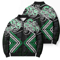 Green Aotearoa Tukutuku Manawa Tapu Bomber Puffer Jacket Ta Moko Toi Maori - Polynesian Pride