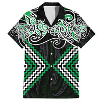 Green Aotearoa Tukutuku Manawa Tapu Family Matching Short Sleeve Bodycon Dress and Hawaiian Shirt Ta Moko Toi Maori