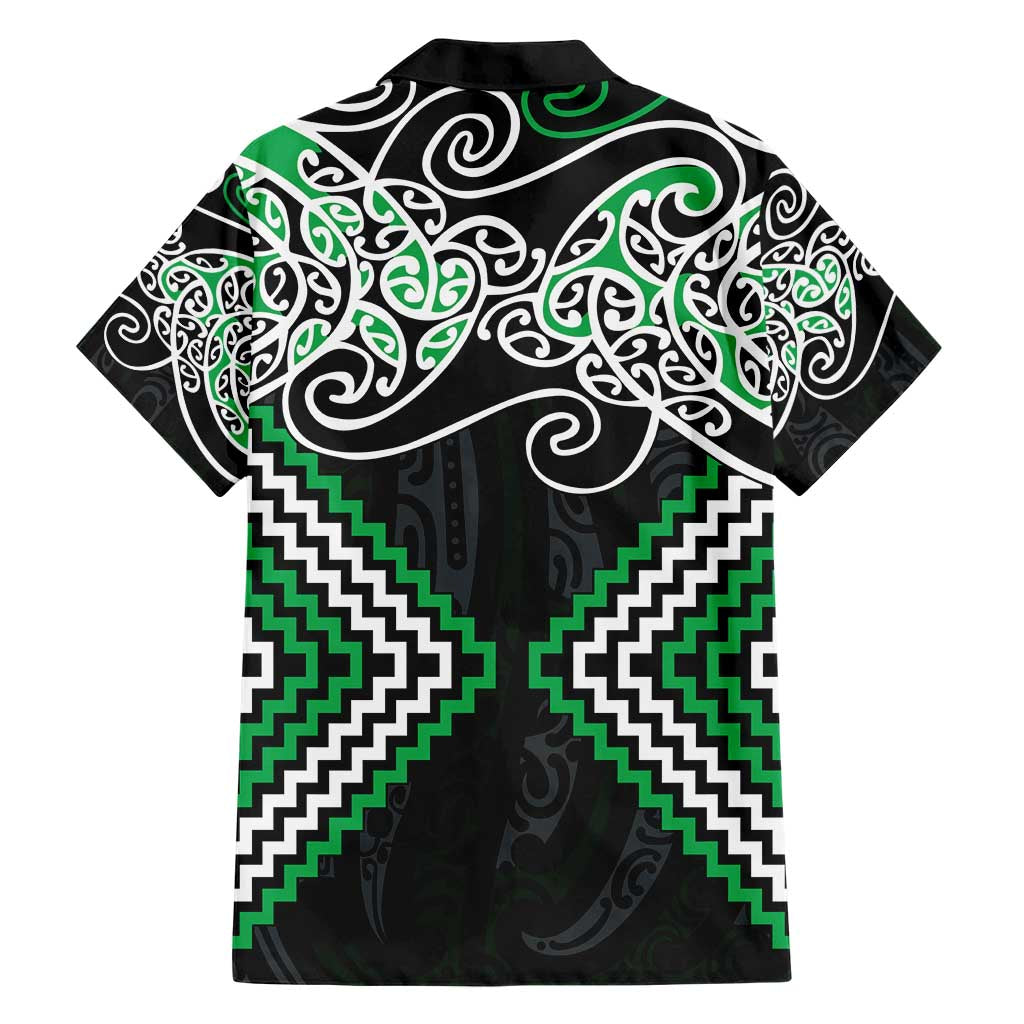 Green Aotearoa Tukutuku Manawa Tapu Family Matching Short Sleeve Bodycon Dress and Hawaiian Shirt Ta Moko Toi Maori
