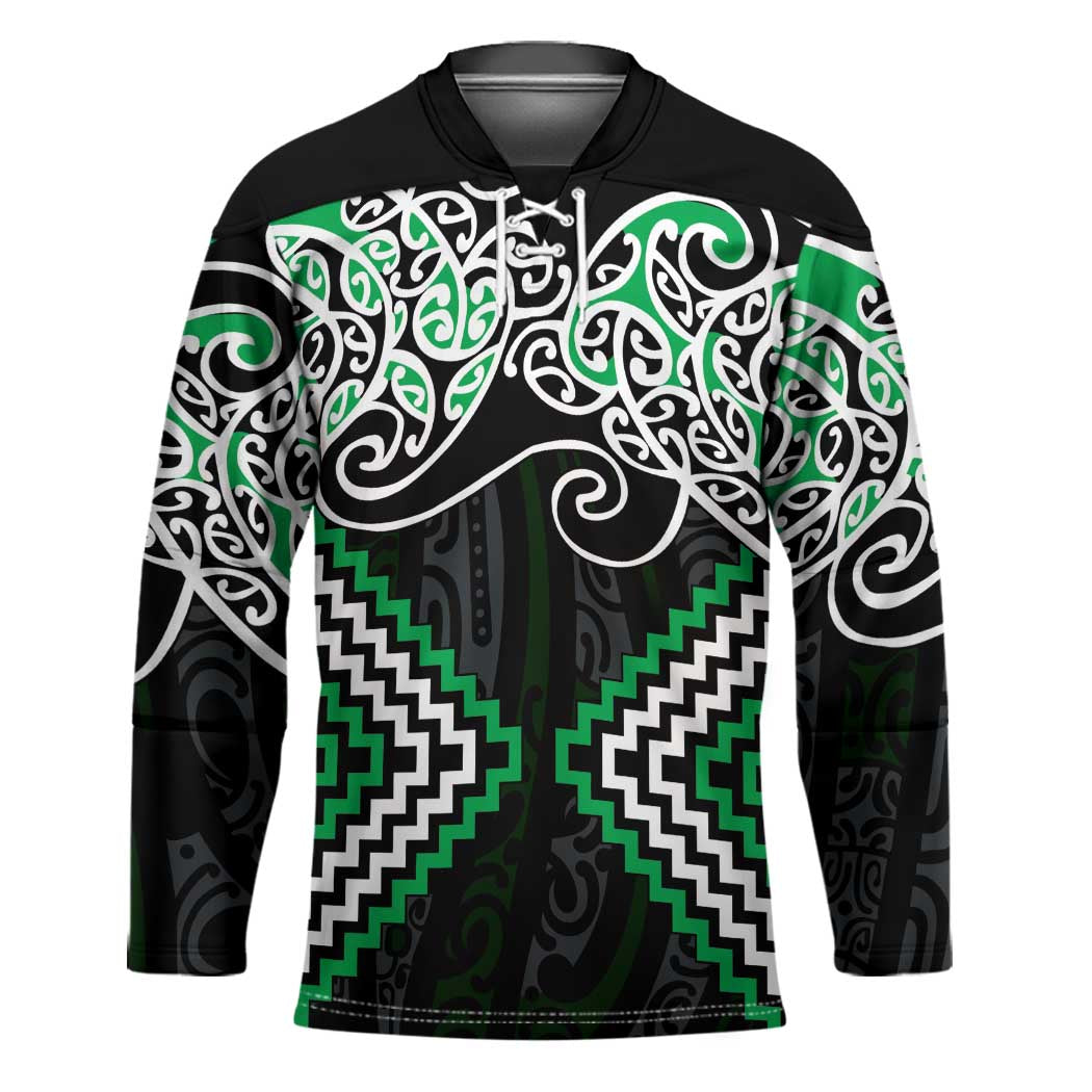 Green Aotearoa Tukutuku Manawa Tapu Hockey Jersey Ta Moko Toi Maori - Polynesian Pride