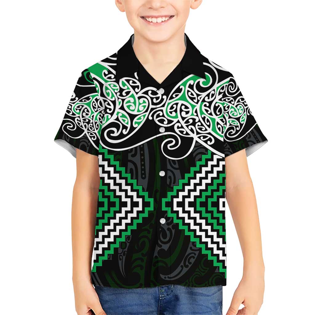 Green Aotearoa Tukutuku Manawa Tapu Kid Hawaiian Shirt Ta Moko Toi Maori LT9 Kid Green - Polynesian Pride
