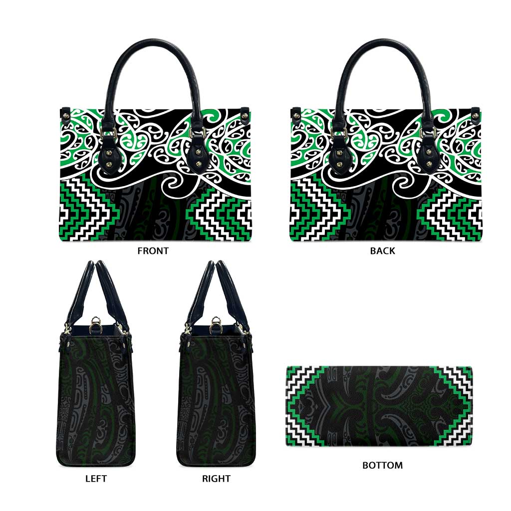 Green Aotearoa Tukutuku Manawa Tapu Leather Bag Ta Moko Toi Maori - Polynesian Pride