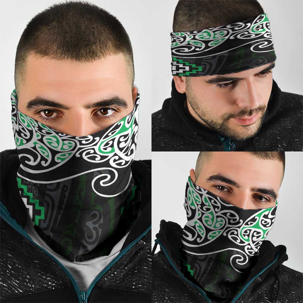 Green Aotearoa Tukutuku Manawa Tapu Neck Gaiter Ta Moko Toi Maori - Polynesian Pride
