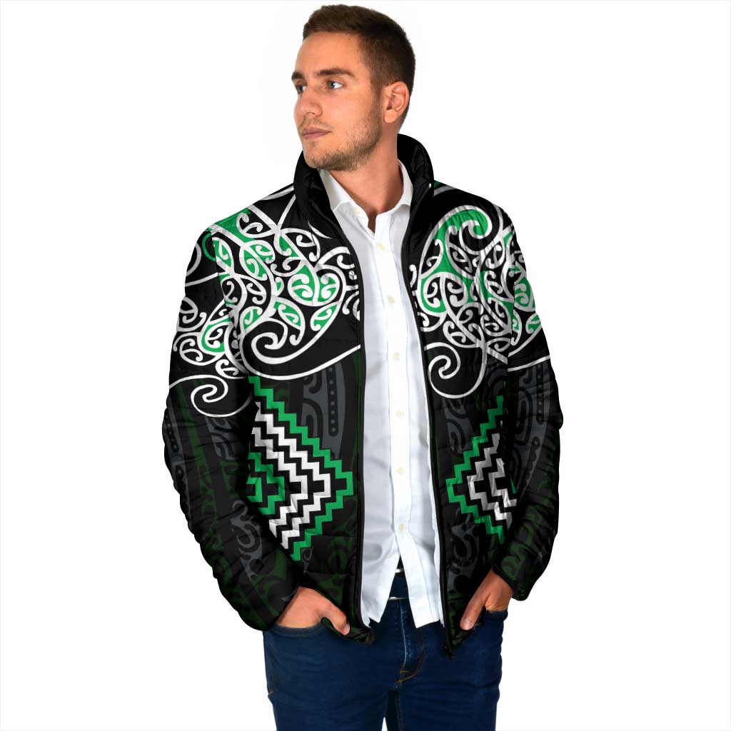 Green Aotearoa Tukutuku Manawa Tapu Padded Jacket Ta Moko Toi Maori - Polynesian Pride