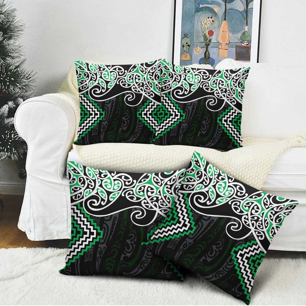 Green Aotearoa Tukutuku Manawa Tapu Pillow Cover Ta Moko Toi Maori - Polynesian Pride
