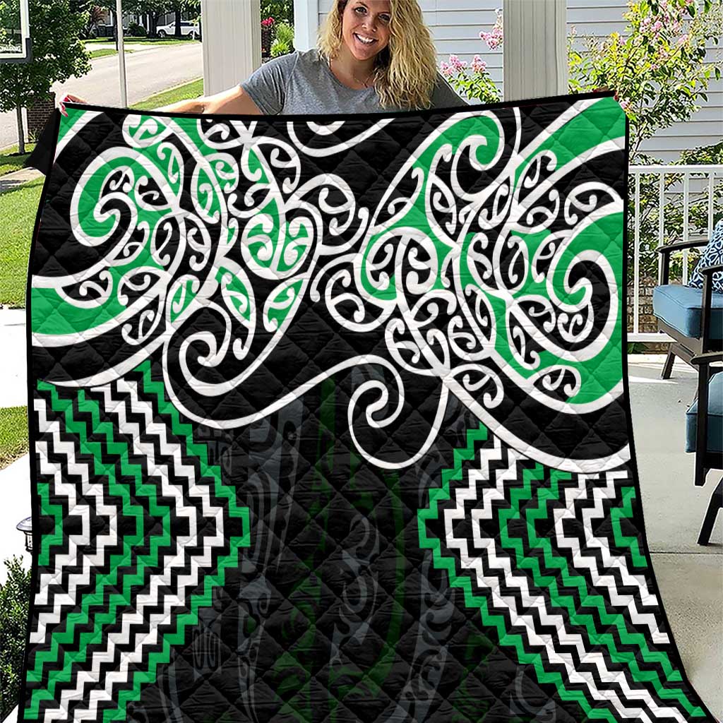 Green Aotearoa Tukutuku Manawa Tapu Quilt Ta Moko Toi Maori LT9 Green - Polynesian Pride