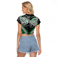 Green Aotearoa Tukutuku Manawa Tapu Raglan Cropped T Shirt Ta Moko Toi Maori