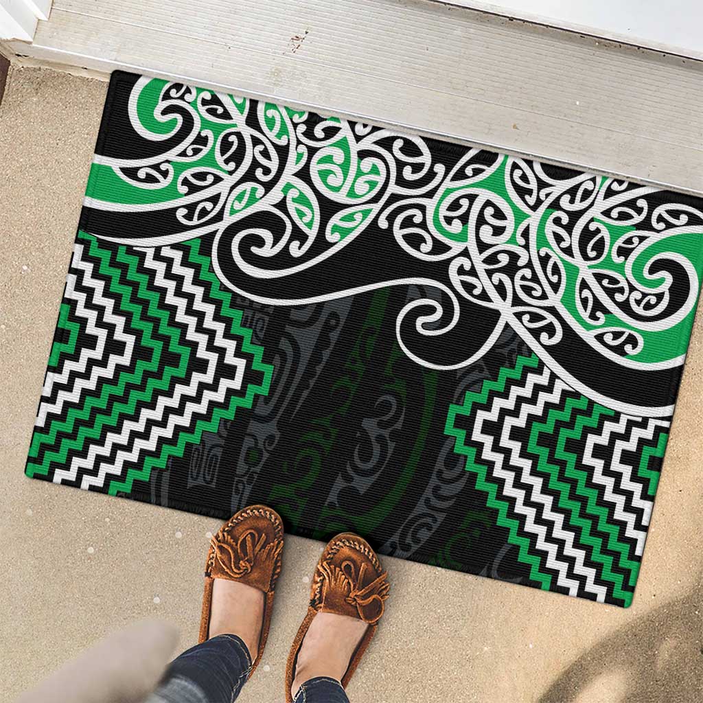 Green Aotearoa Tukutuku Manawa Tapu Rubber Doormat Ta Moko Toi Maori
