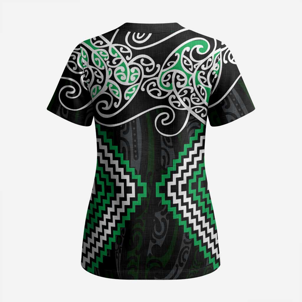 Green Aotearoa Tukutuku Manawa Tapu Scrub Top Ta Moko Toi Maori - Polynesian Pride
