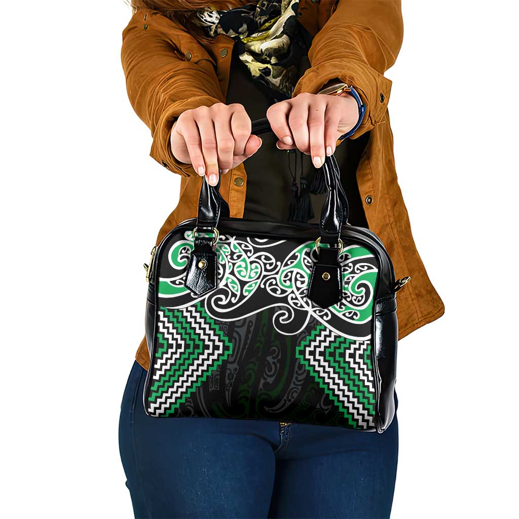 Green Aotearoa Tukutuku Manawa Tapu Shoulder Handbag Ta Moko Toi Maori LT9 One Size Green - Polynesian Pride