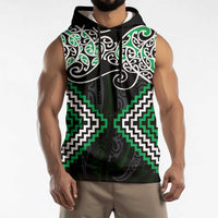 Green Aotearoa Tukutuku Manawa Tapu Sleeveless Hoodie Ta Moko Toi Maori - Polynesian Pride