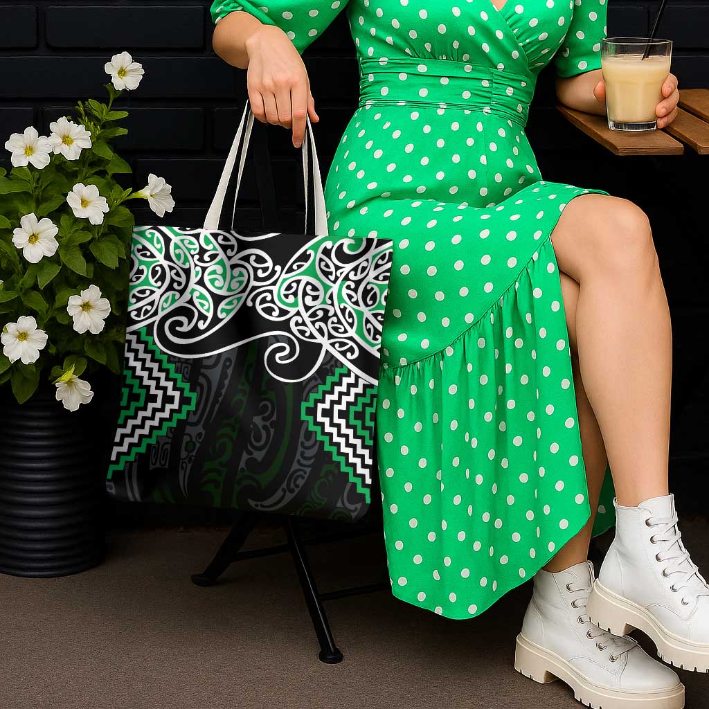 Green Aotearoa Tukutuku Manawa Tapu Tote Bag Ta Moko Toi Maori - Polynesian Pride