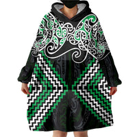 Green Aotearoa Tukutuku Manawa Tapu Wearable Blanket Hoodie Ta Moko Toi Maori