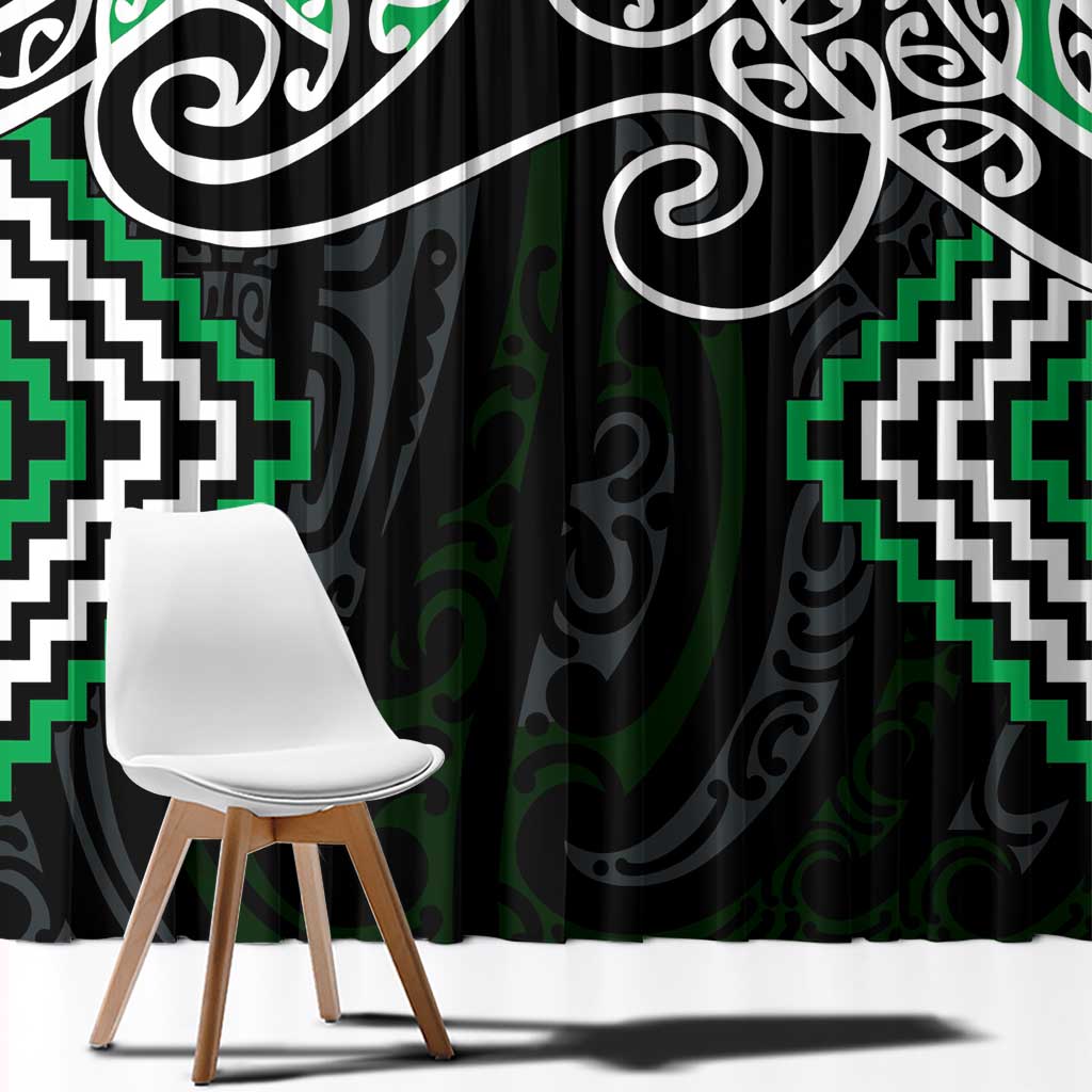Green Aotearoa Tukutuku Manawa Tapu Window Curtain Ta Moko Toi Maori