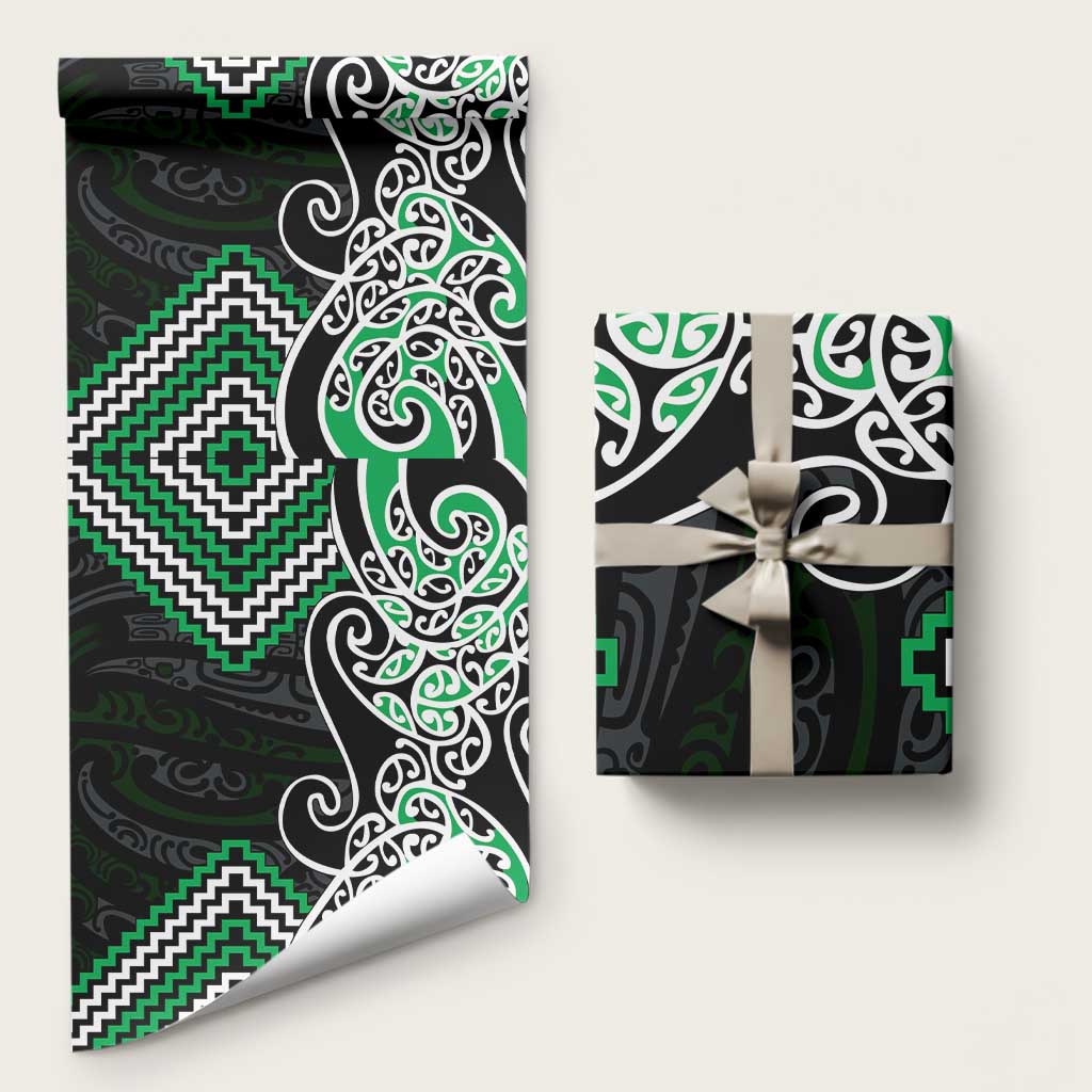 Green Aotearoa Tukutuku Manawa Tapu Wrapping Paper Ta Moko Toi Maori LT9 58" × 23" Green - Polynesian Pride