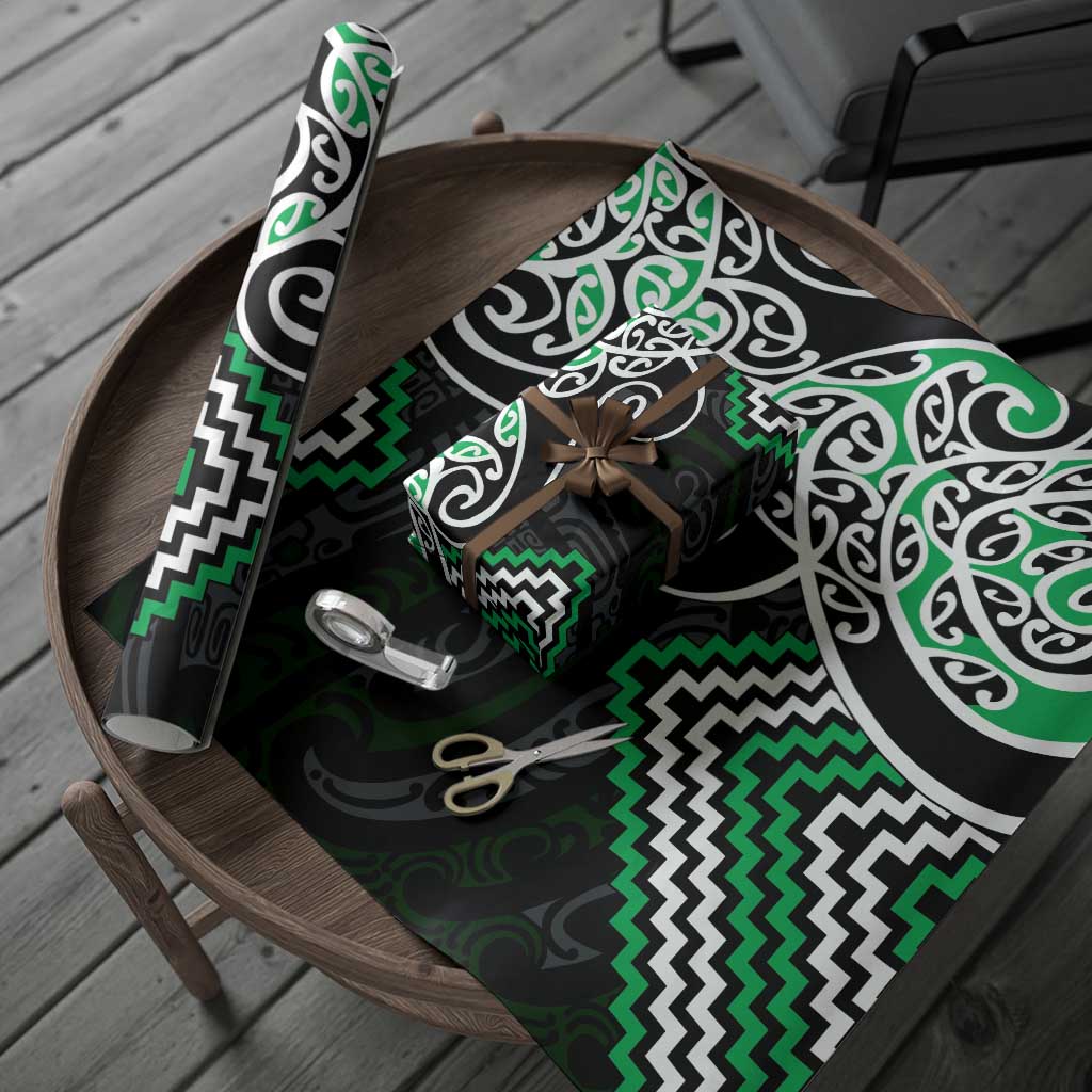 Green Aotearoa Tukutuku Manawa Tapu Wrapping Paper Ta Moko Toi Maori - Polynesian Pride