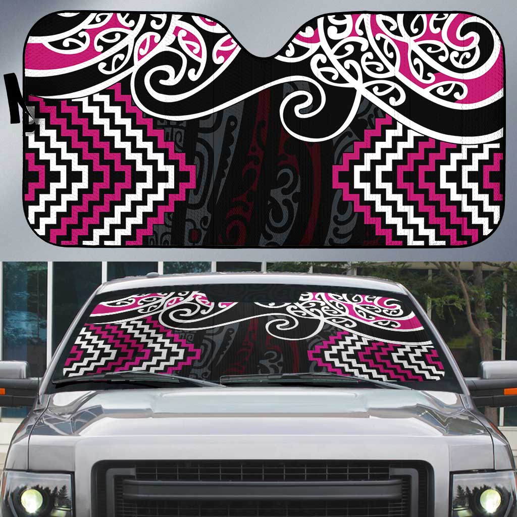 Pink Aotearoa Tukutuku Manawa Tapu Auto Sun Shade Ta Moko Toi Maori - Polynesian Pride
