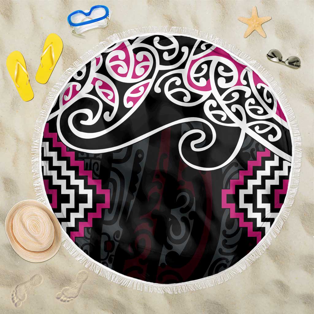 Pink Aotearoa Tukutuku Manawa Tapu Beach Blanket Ta Moko Toi Maori LT9 One Size 150cm Pink - Polynesian Pride