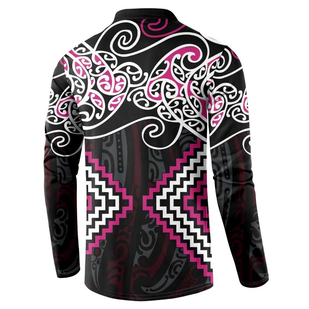 Pink Aotearoa Tukutuku Manawa Tapu Button Sweatshirt Ta Moko Toi Maori