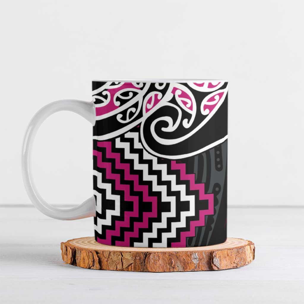Pink Aotearoa Tukutuku Manawa Tapu Ceramic Mug Ta Moko Toi Maori - Polynesian Pride