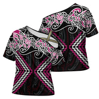 Pink Aotearoa Tukutuku Manawa Tapu Cross Shoulder Shirt Ta Moko Toi Maori - Polynesian Pride
