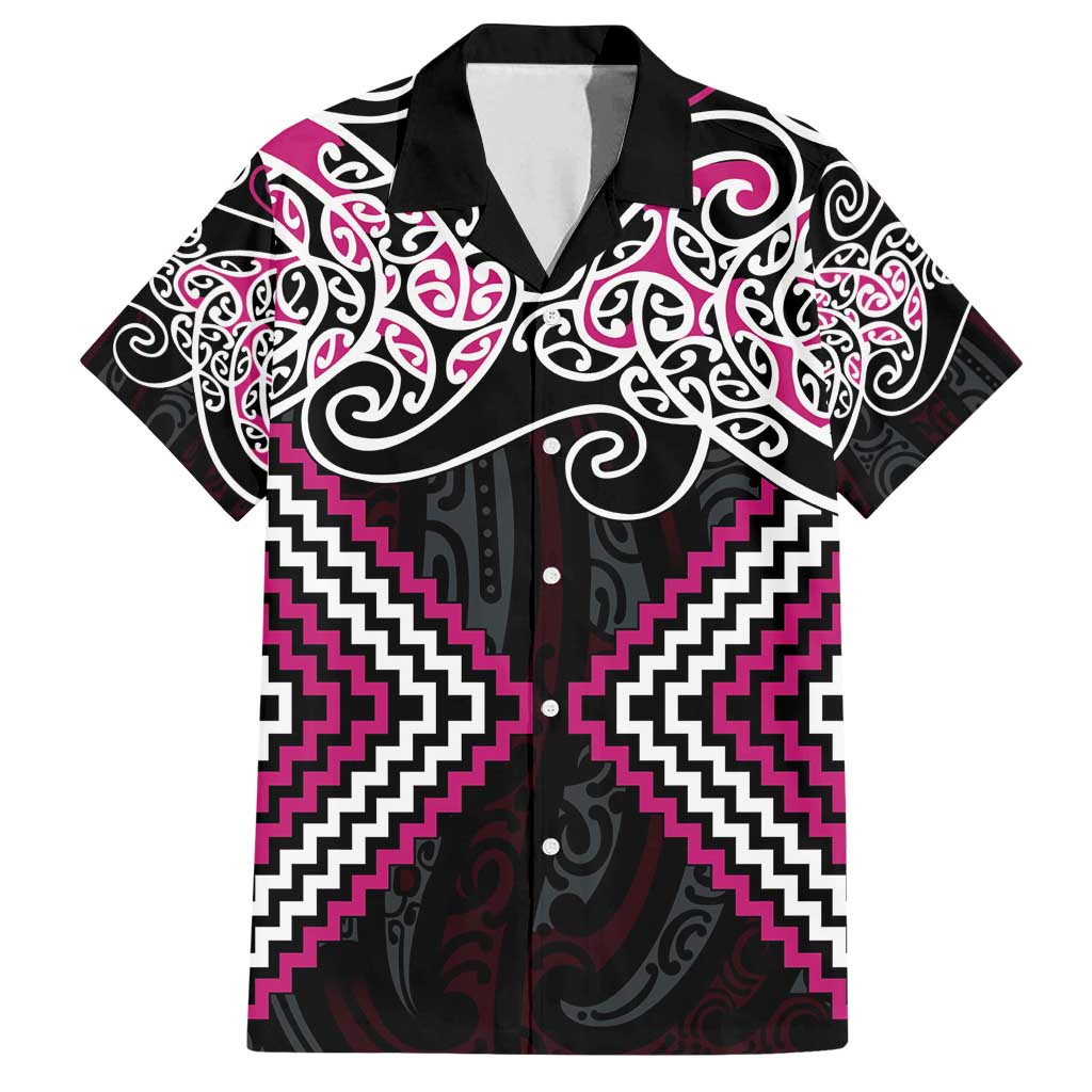 Pink Aotearoa Tukutuku Manawa Tapu Family Matching Off Shoulder Maxi Dress and Hawaiian Shirt Ta Moko Toi Maori