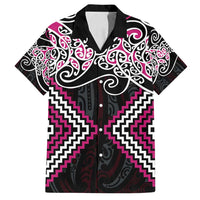 Pink Aotearoa Tukutuku Manawa Tapu Family Matching Off Shoulder Short Dress and Hawaiian Shirt Ta Moko Toi Maori