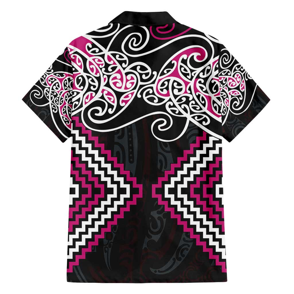 Pink Aotearoa Tukutuku Manawa Tapu Family Matching Off Shoulder Short Dress and Hawaiian Shirt Ta Moko Toi Maori