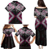 Pink Aotearoa Tukutuku Manawa Tapu Family Matching Puletasi and Hawaiian Shirt Ta Moko Toi Maori