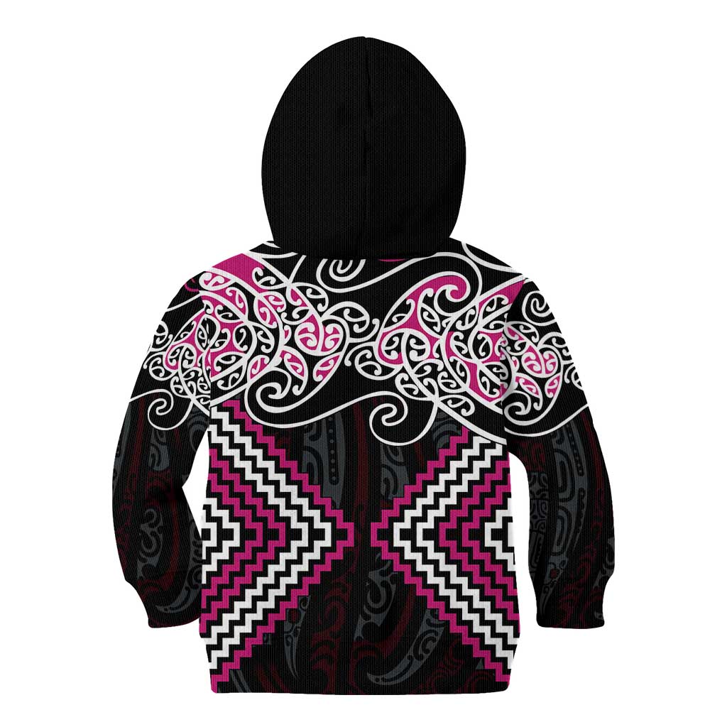 Pink Aotearoa Tukutuku Manawa Tapu Kid Hoodie Ta Moko Toi Maori