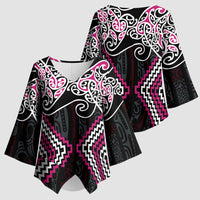 Pink Aotearoa Tukutuku Manawa Tapu Kimono Sleeve Blouse Ta Moko Toi Maori - Polynesian Pride