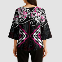 Pink Aotearoa Tukutuku Manawa Tapu Kimono Sleeve Blouse Ta Moko Toi Maori - Polynesian Pride