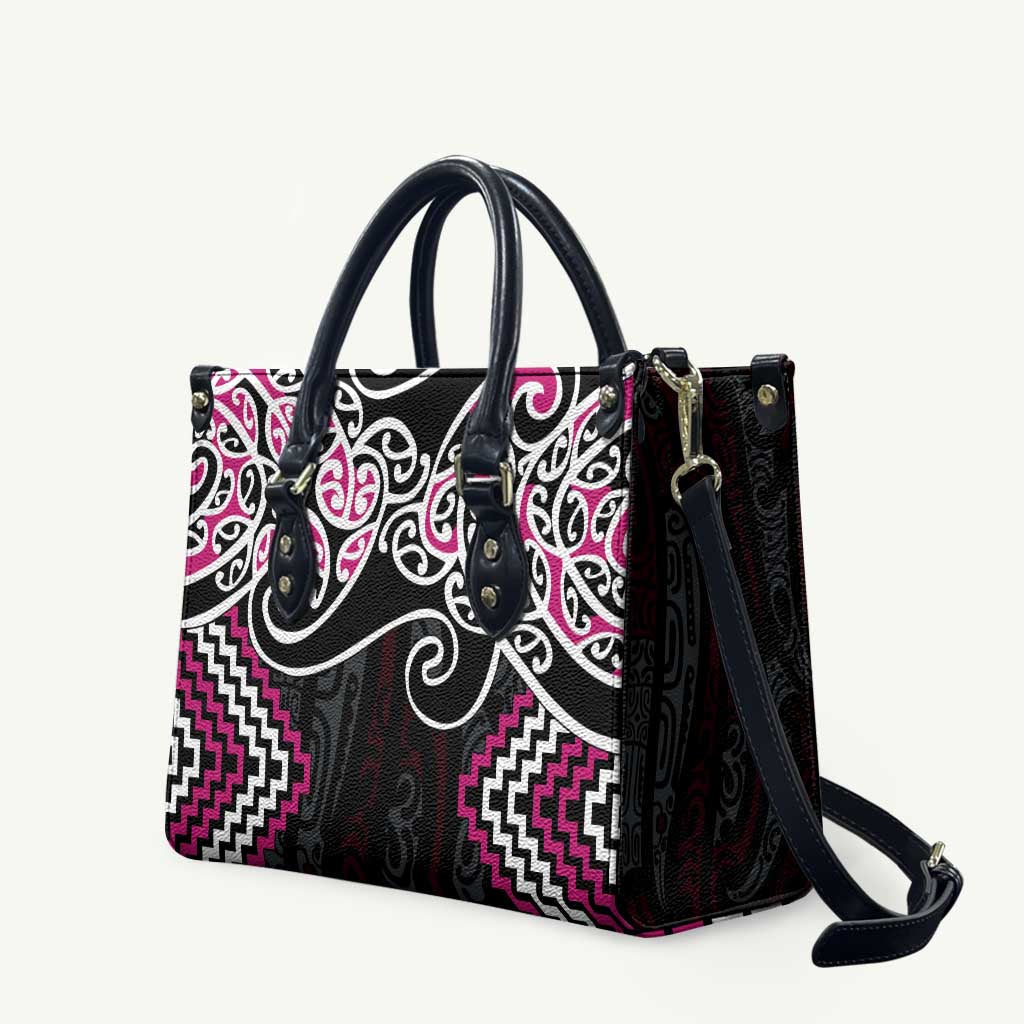 Pink Aotearoa Tukutuku Manawa Tapu Leather Bag Ta Moko Toi Maori - Polynesian Pride