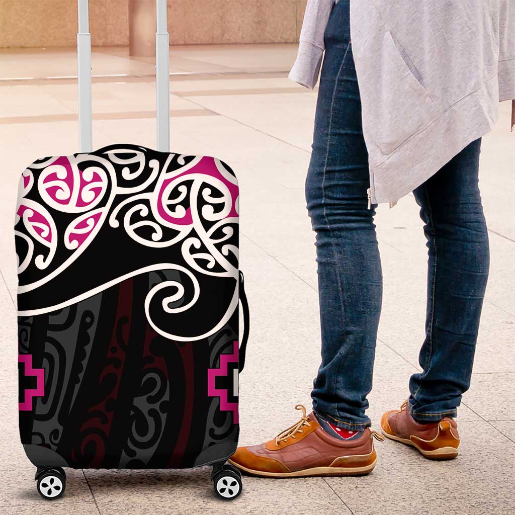 Pink Aotearoa Tukutuku Manawa Tapu Luggage Cover Ta Moko Toi Maori LT9 Pink - Polynesian Pride