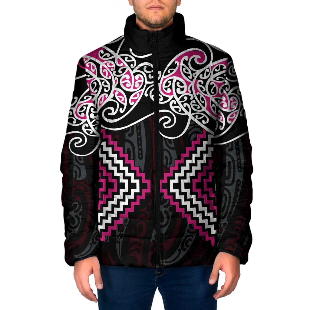 Pink Aotearoa Tukutuku Manawa Tapu Padded Jacket Ta Moko Toi Maori - Polynesian Pride