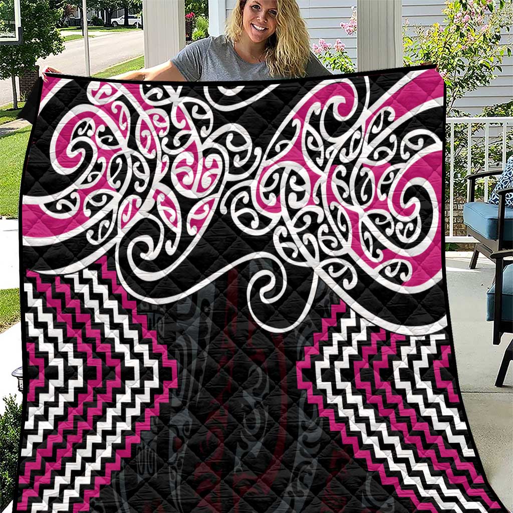 Pink Aotearoa Tukutuku Manawa Tapu Quilt Ta Moko Toi Maori LT9 Pink - Polynesian Pride