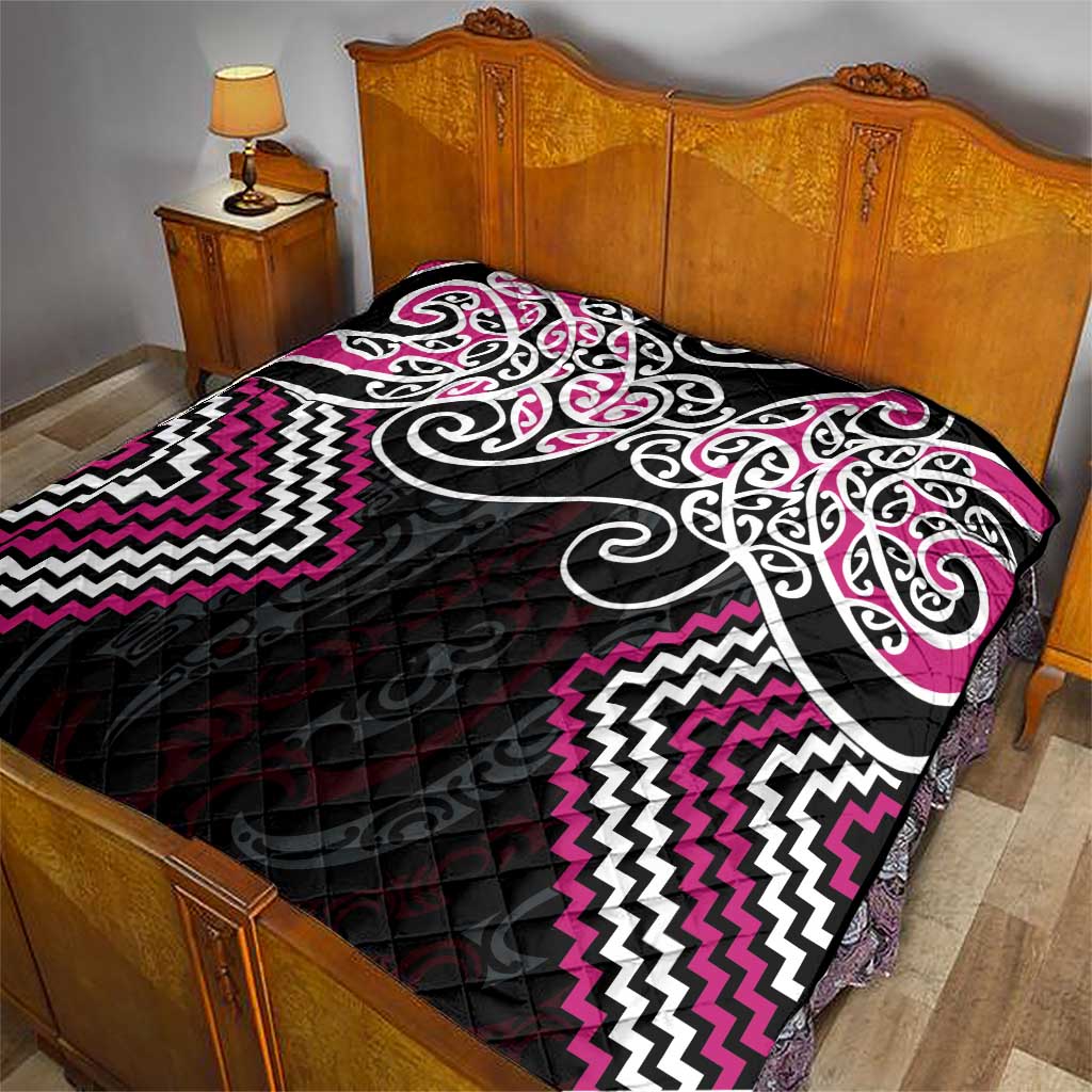 Pink Aotearoa Tukutuku Manawa Tapu Quilt Ta Moko Toi Maori LT9 - Polynesian Pride