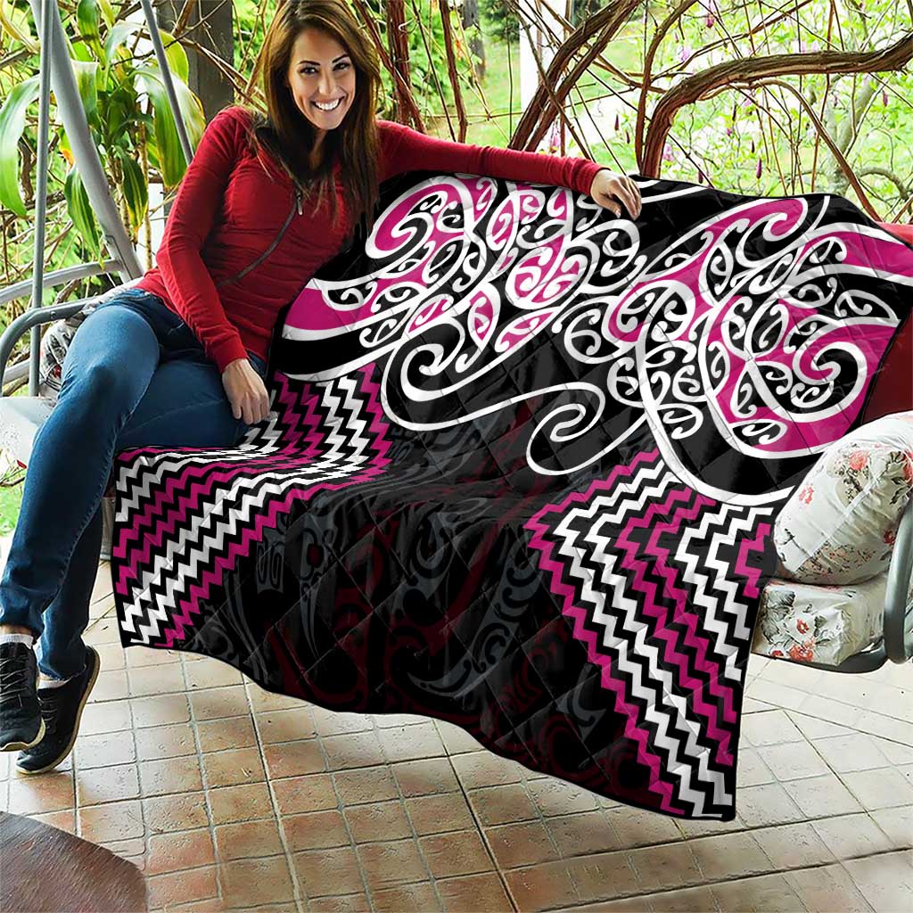 Pink Aotearoa Tukutuku Manawa Tapu Quilt Ta Moko Toi Maori LT9 - Polynesian Pride