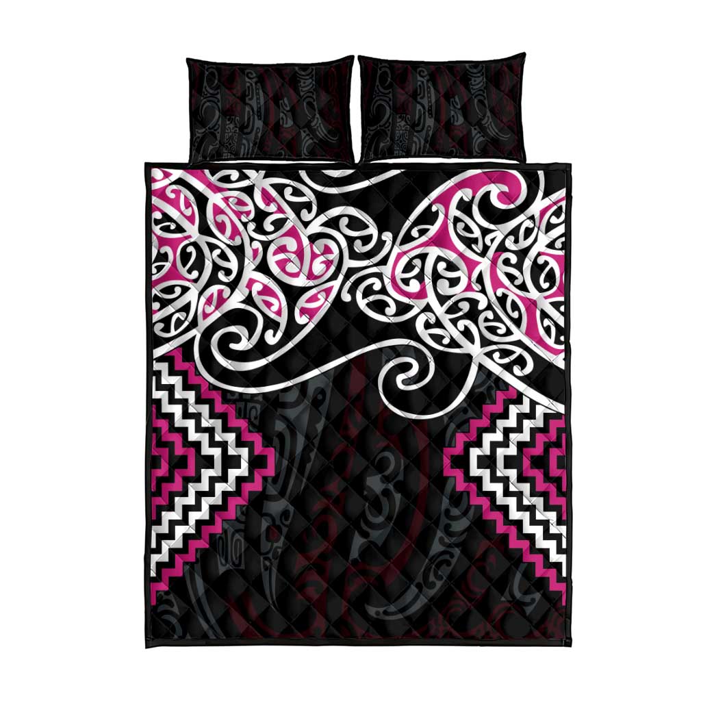 Pink Aotearoa Tukutuku Manawa Tapu Quilt Bed Set Ta Moko Toi Maori