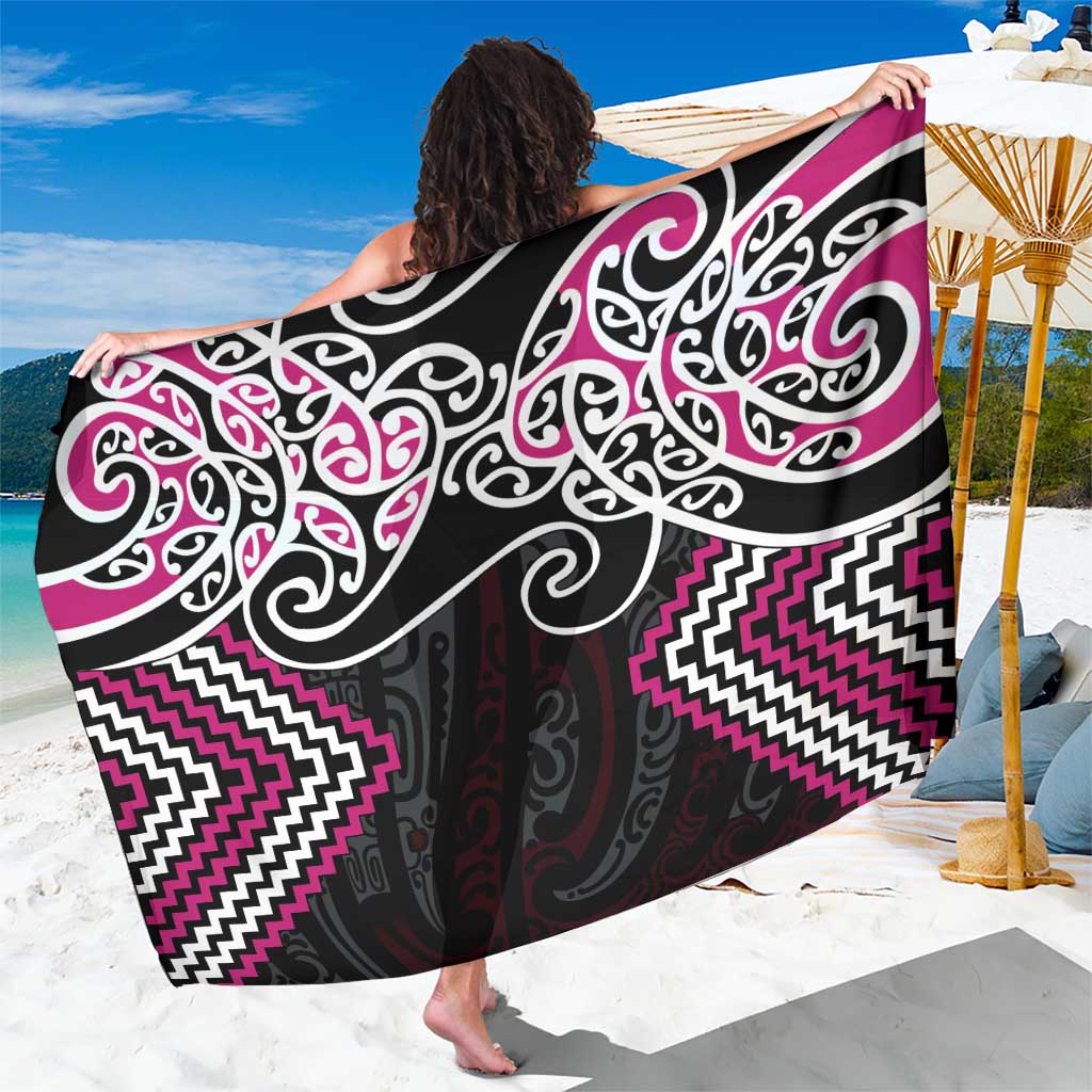 Pink Aotearoa Tukutuku Manawa Tapu Sarong Ta Moko Toi Maori LT9 One Size 44 x 66 inches Pink - Polynesian Pride