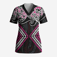 Pink Aotearoa Tukutuku Manawa Tapu Scrub Top Ta Moko Toi Maori - Polynesian Pride