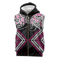 Pink Aotearoa Tukutuku Manawa Tapu Sleeveless Zip Hoodie Ta Moko Toi Maori - Polynesian Pride