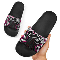 Pink Aotearoa Tukutuku Manawa Tapu Slide Sandals Ta Moko Toi Maori - Polynesian Pride