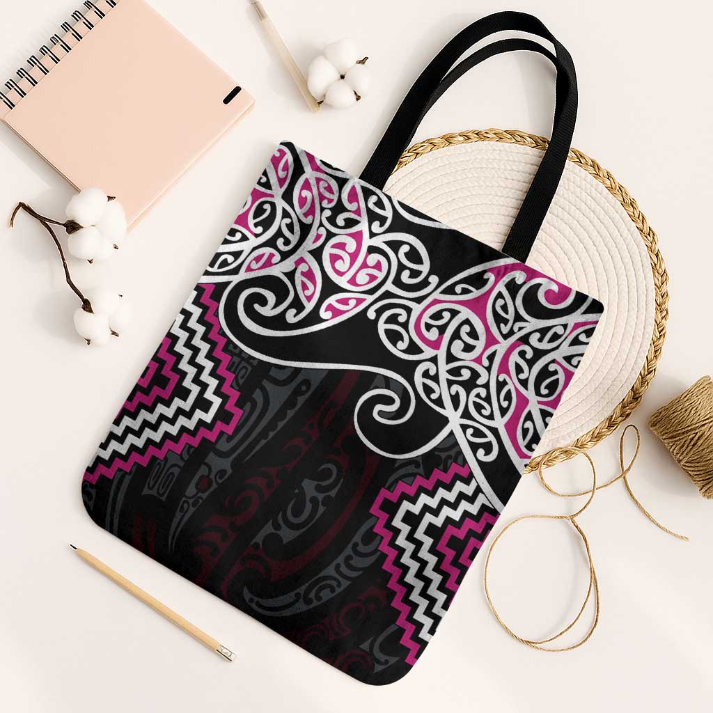 Pink Aotearoa Tukutuku Manawa Tapu Tote Bag Ta Moko Toi Maori - Polynesian Pride