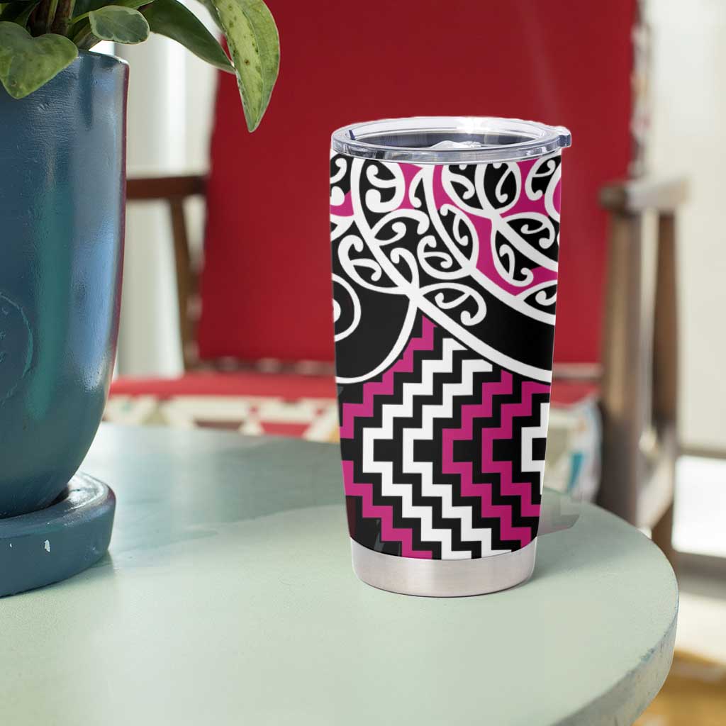 Pink Aotearoa Tukutuku Manawa Tapu Tumbler Cup Ta Moko Toi Maori