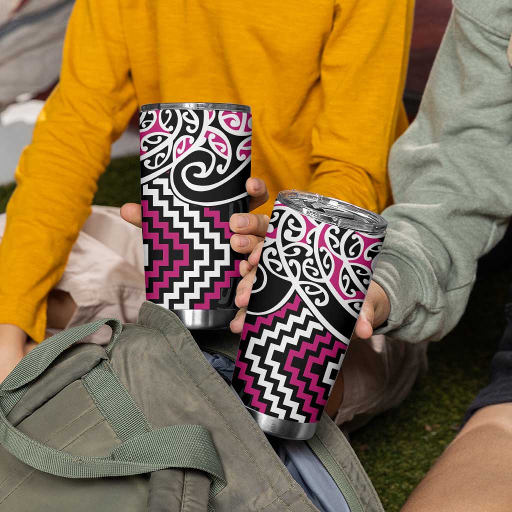 Pink Aotearoa Tukutuku Manawa Tapu Tumbler Cup Ta Moko Toi Maori