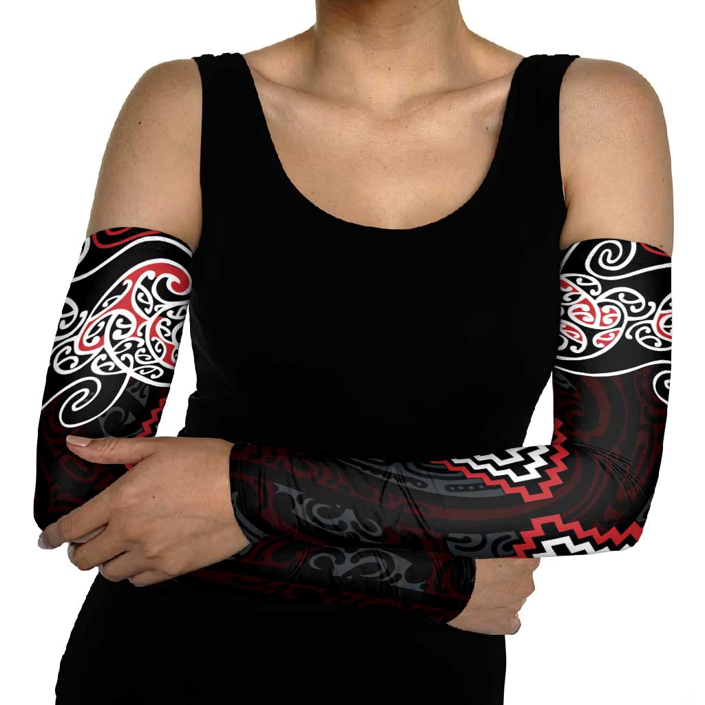 Red Aotearoa Tukutuku Manawa Tapu Arm Sleeves Ta Moko Toi Maori - Polynesian Pride