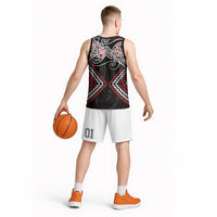 Red Aotearoa Tukutuku Manawa Tapu Basketball Jersey Ta Moko Toi Maori - Polynesian Pride
